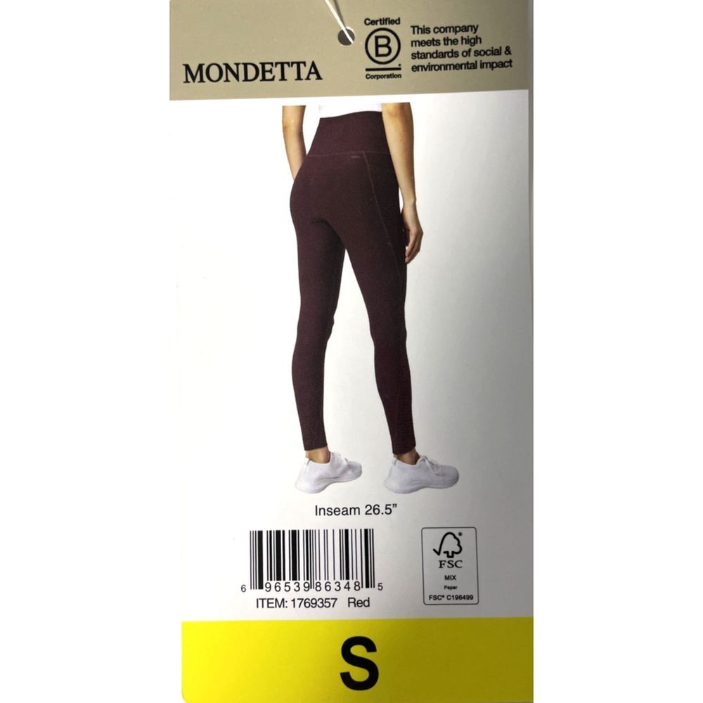 Mondetta Women's High Waisted Active Legging Red Pants Sz Small Pocket Yoga NWT - Picture 3 of 5